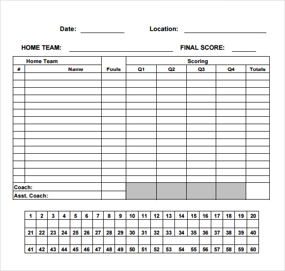 Basketball Score Sheet 2018