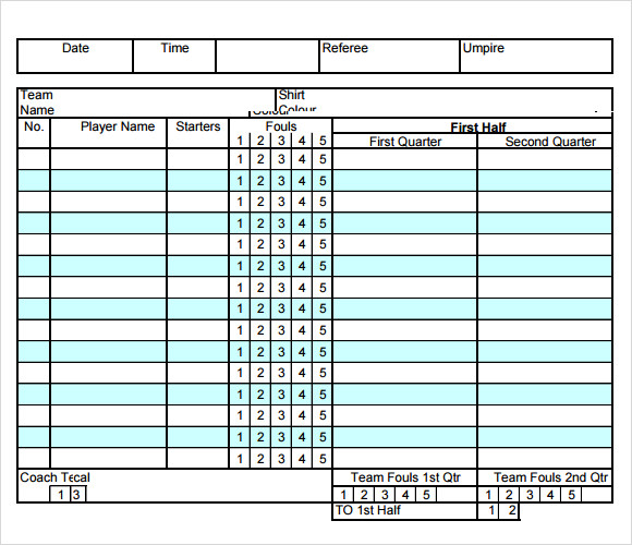 Basketball Score Sheet 2018