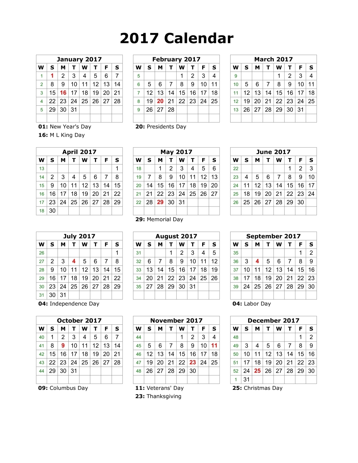 mini calendar 2017 printable