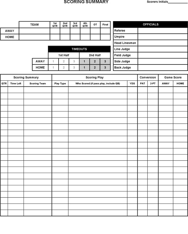 Printable Football Stat Sheets