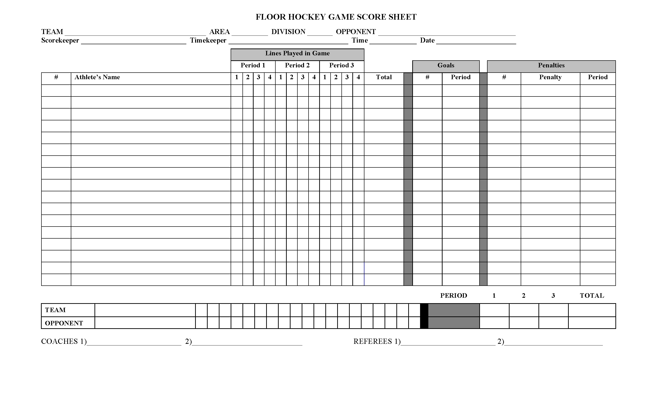 Score Sheet For Hockey 2020